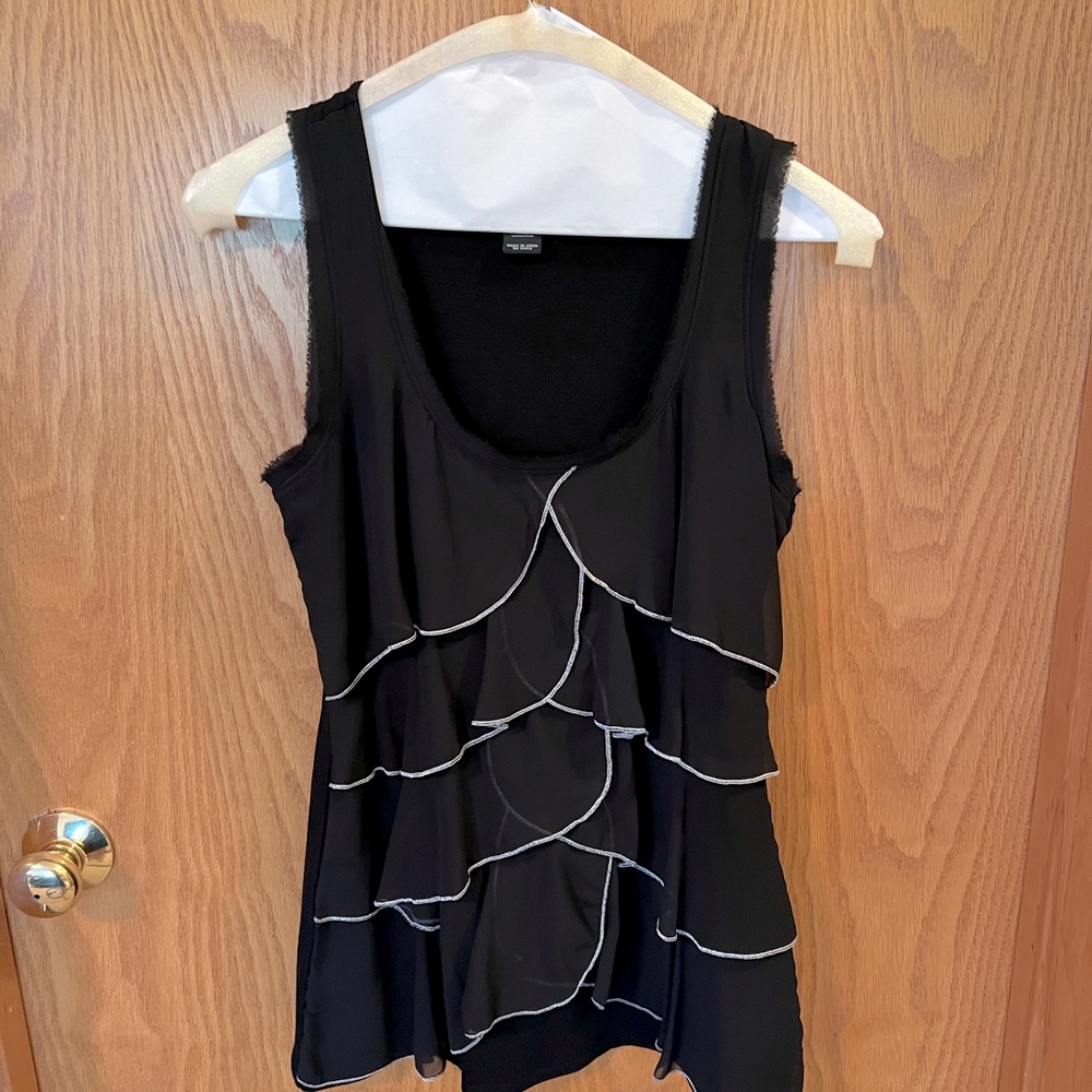 White House Black Market Ruffled Black Sleeveless Tank Top